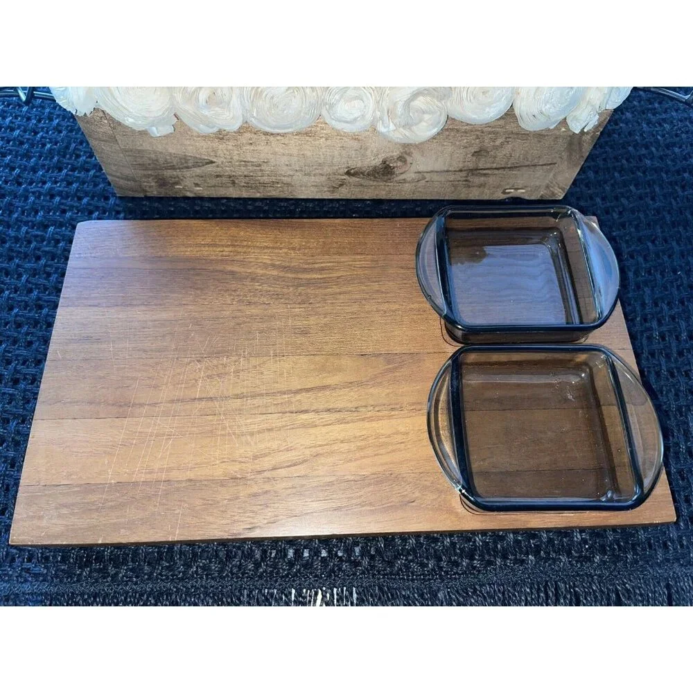 Vintage Mandalay Genuine‎ Teak Serving Tray With Glass Inserts - Picture 4 of 14